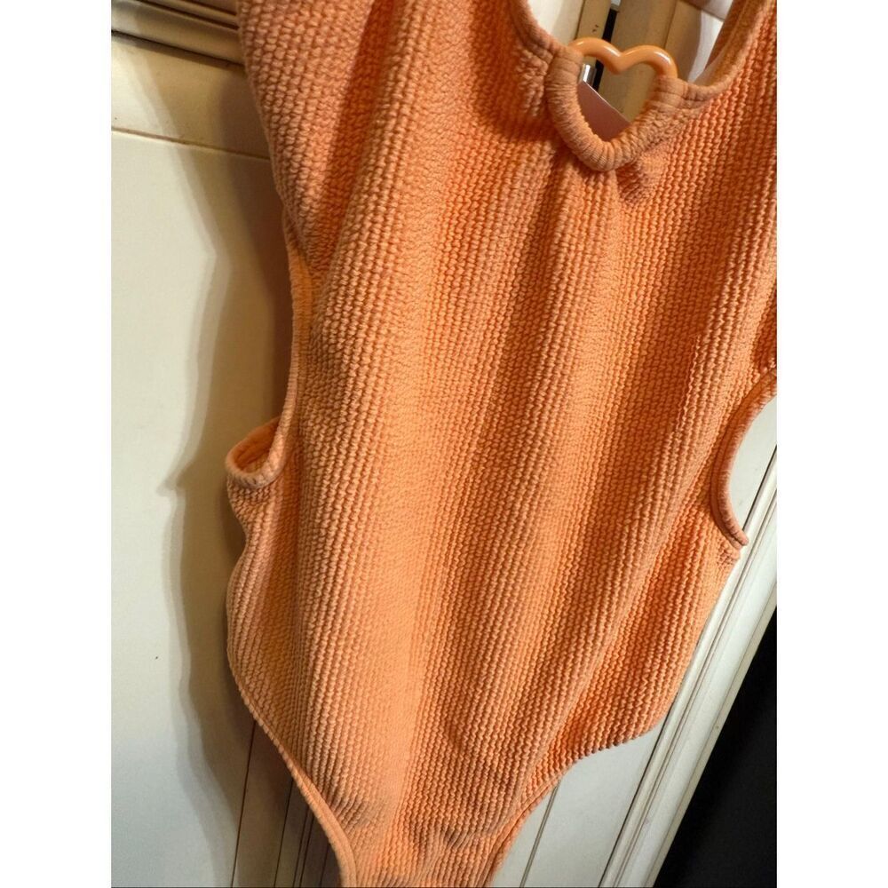 Zara Girls Crinkle Textured Cutout Side One-Piece Swimsuit Orange Size 11-12